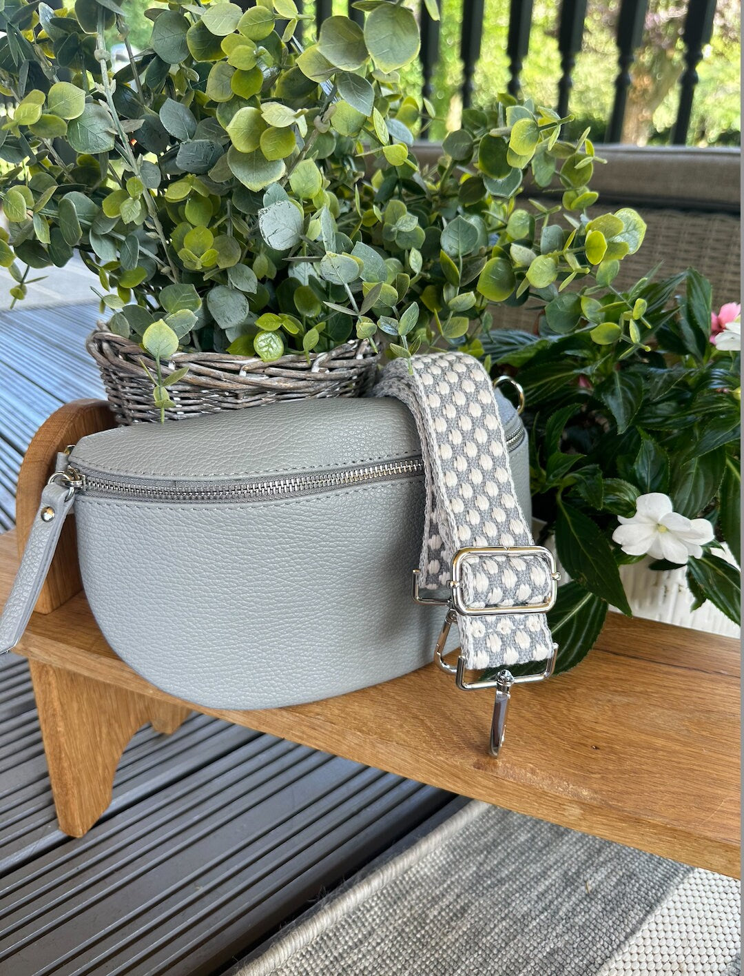 Polka Dot Grey Handbag Strap Detachable Strap Crossbody Long Strap Clip on Bag Strap