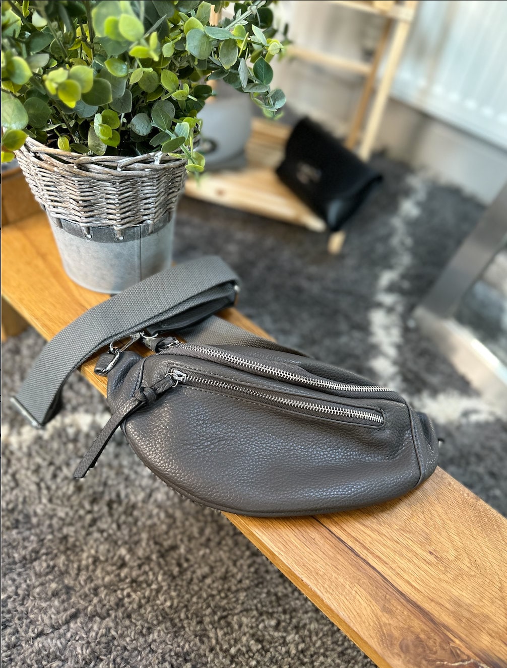 Made in Italy Faux Leather Grey/Khaki Bum Bag, Handbag, Waist Bag, Belt Bag Bumbag