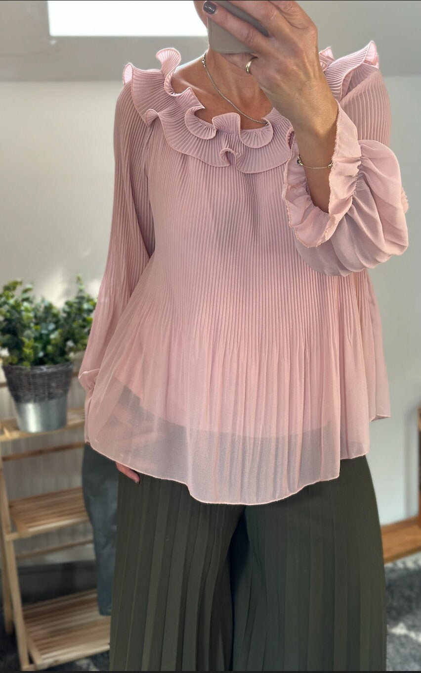Made in Italy Dusky Pink Frill Blouse, Top, Shirt