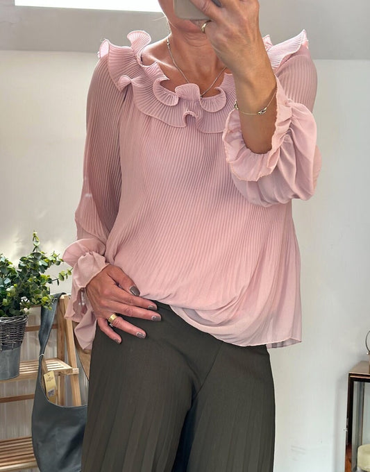 Made in Italy Dusky Pink Frill Blouse, Top, Shirt