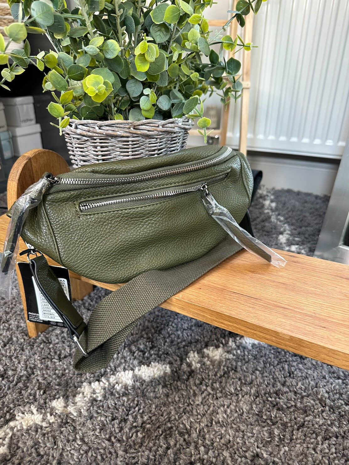 Made in Italy Faux Leather Grey/Khaki Bum Bag, Handbag, Waist Bag, Belt Bag Bumbag