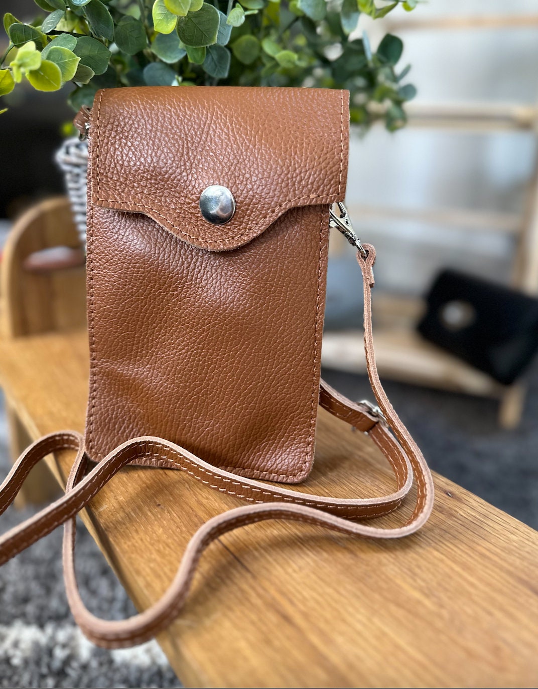 Grey/Tan Genuine Leather Crossbody Phone Bag Minimalist Shoulder Bag Gift For Her Women Handbag Women Purse Italian Leather Bag